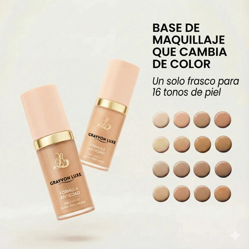 Base de Maquillaje Antiedad Gravvon Luxe se a adaptada a todo tipo de piel