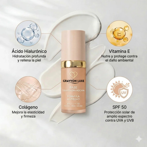 Base de Maquillaje Antiedad Gravvon Luxe se a adaptada a todo tipo de piel
