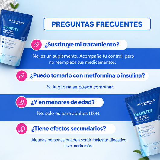 Diabetes Gravvon polvos para reconstruir